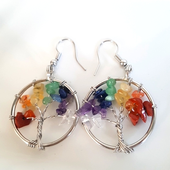 2/25$ Drop Earrings Tree of Life 7 Chakras Naturel Gemstones - Picture 6 of 12